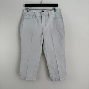 NYDJ Ariel Crop Capri Stretch Denim Jeans Metallic Accent Hem M77Z1117 Women 12